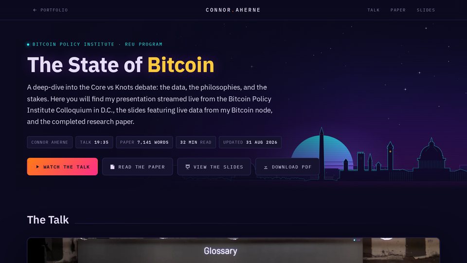 The State of Bitcoin research site from the Bitcoin Policy Institute REU program